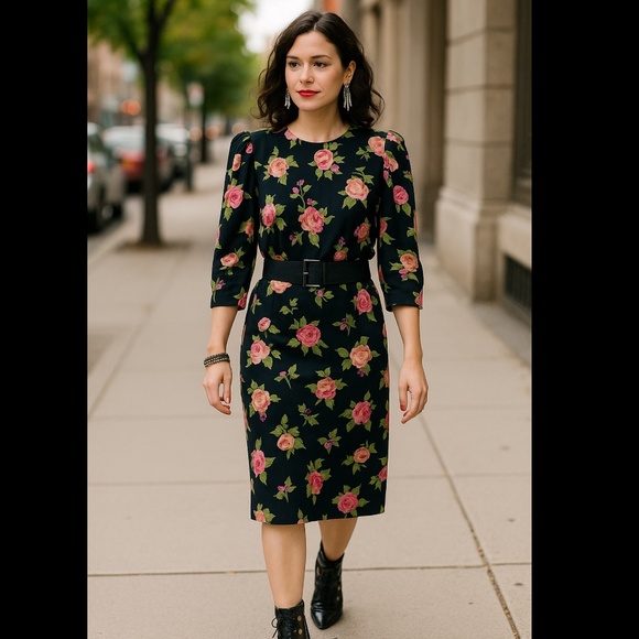 Vintage Black Floral Dress - Picture 4 of 11